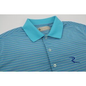 Donald Ross Mens‎ Large Blue Striped Golf Performance Short Sleeve Polo Shirt